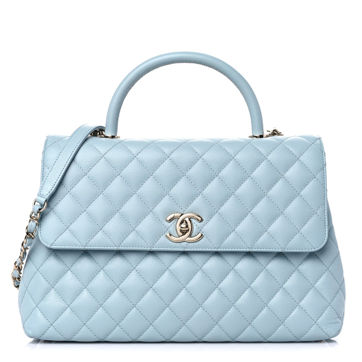 Caviar Quilted Medium Coco Handle Flap Light Blue