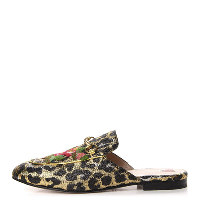 Gucci Lurex Jacquard Leopard Embroidered Princetown Slippers 40 Black Gold 1 of 11