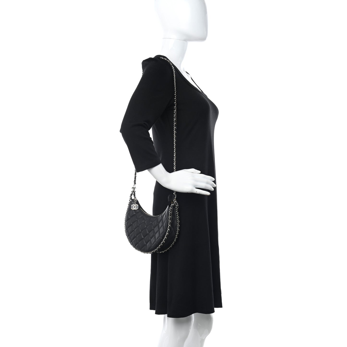 Lambskin Quilted Small Hobo Bag Black