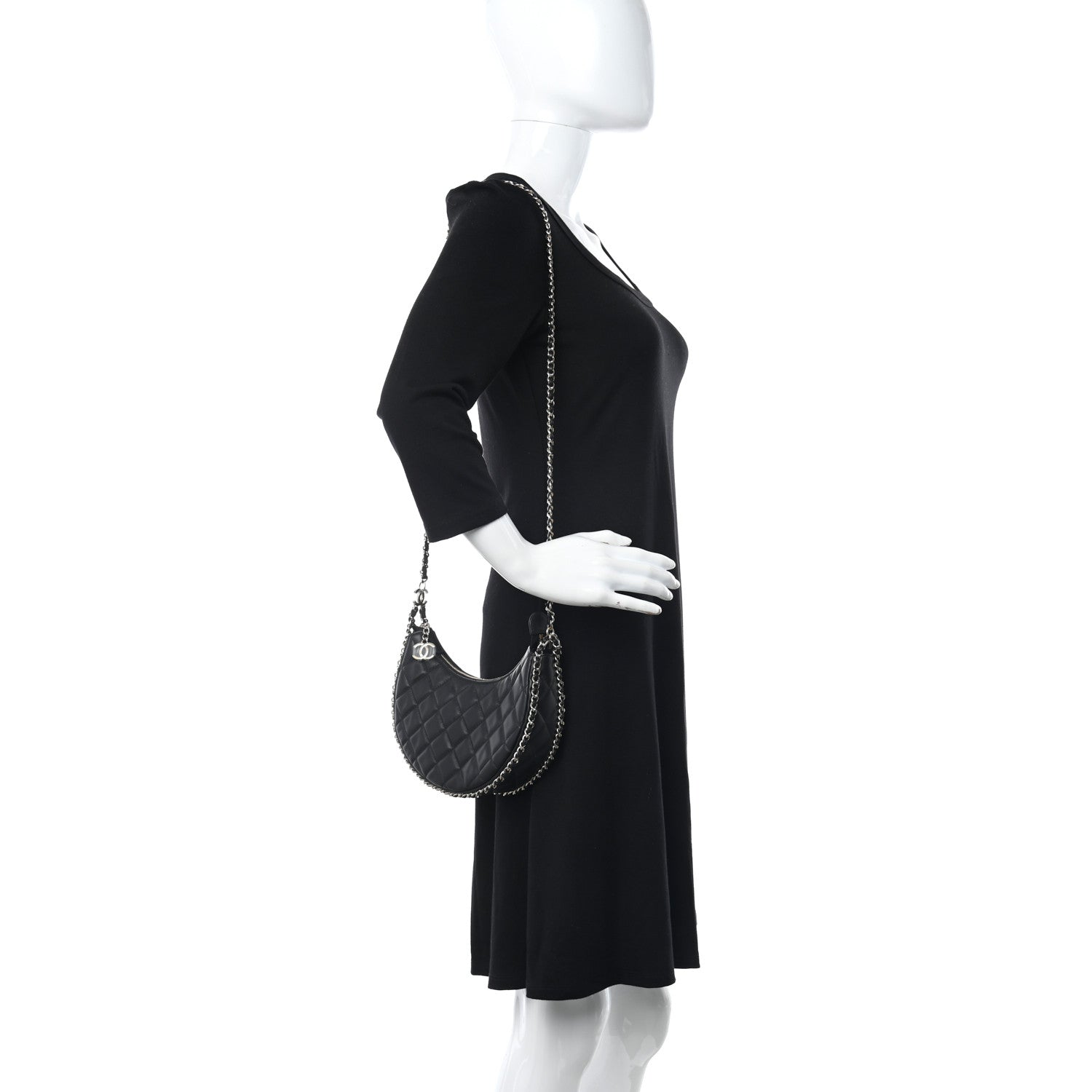 Chanel Lambskin Quilted Small Hobo Bag Black 2 of 9
