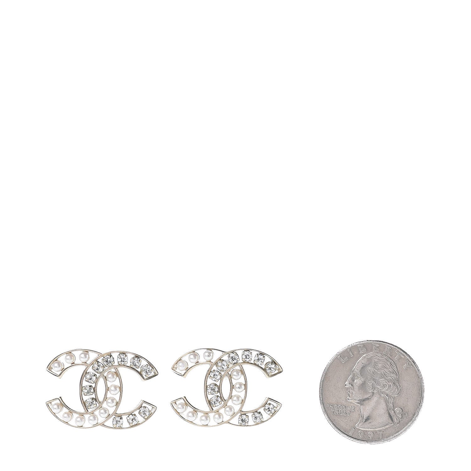 Chanel Crystal Pearl CC Earrings Light Gold 2 of 5