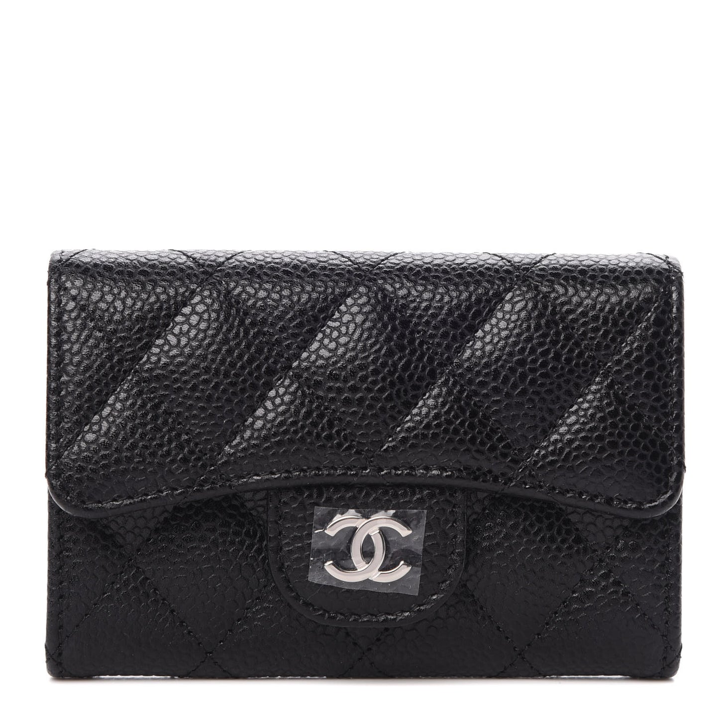 Caviar Quilted Flap Card Holder Black