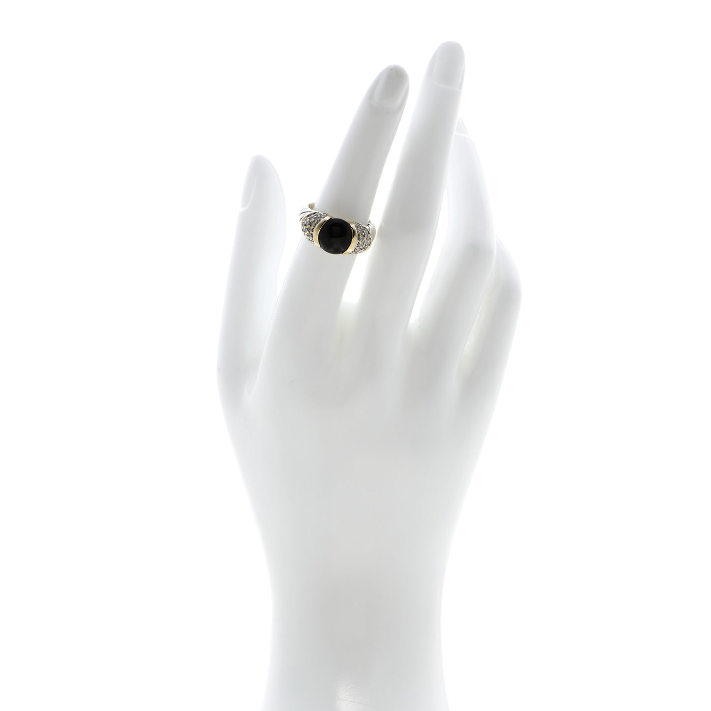 Sterling Silver 18K Yellow Gold Diamond Black Onyx 10mm Cable Capri Ring 53 6.5