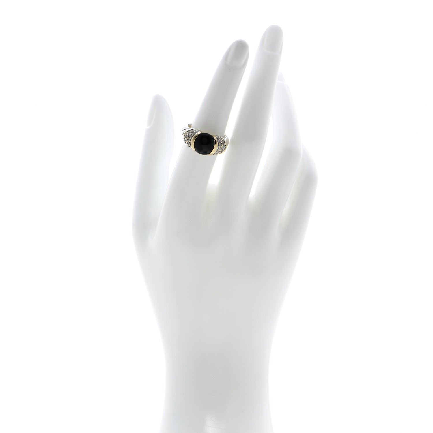 David Yurman Sterling Silver 18K Yellow Gold Diamond Black Onyx 10mm Cable Capri Ring 53 6.5 2 of 4