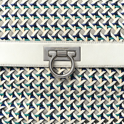 Salvatore Ferragamo Woven Nappa Sofia Satchel White Cream Teal Bright Blue 8 of 10