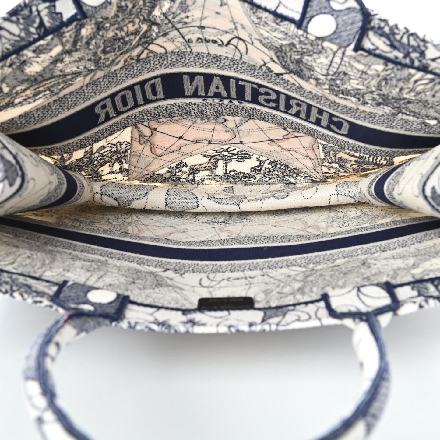 Canvas Embroidered Large Around The World Book Tote Blue