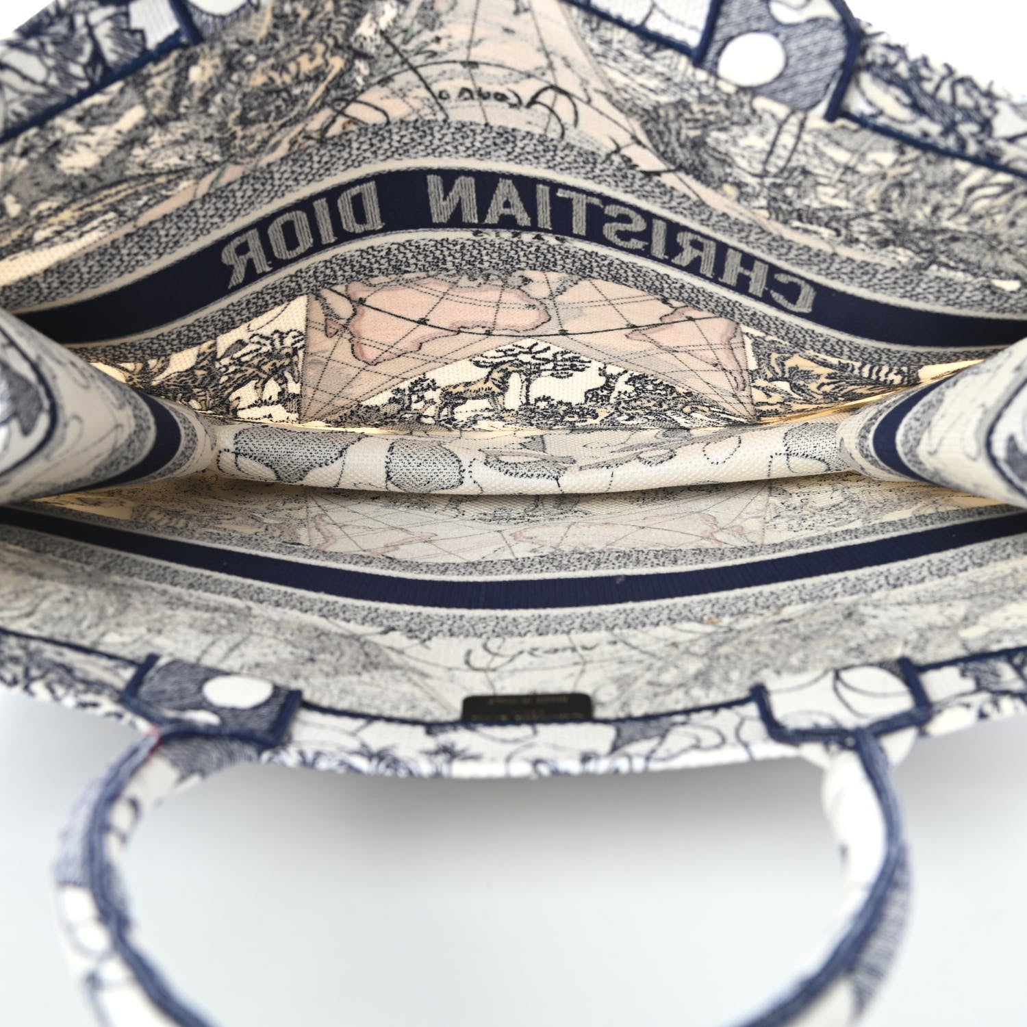 Christian Dior Canvas Embroidered Large Around The World Book Tote Blue 5 of 11