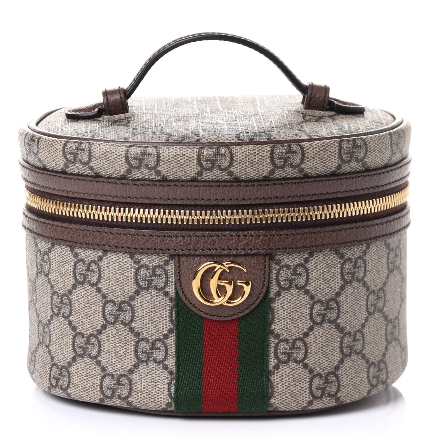 Gucci GG Supreme Monogram Textured Calfskin Web Ophidia Vanity Cosmetic Case Beige Ebony New Acero 1 of 9