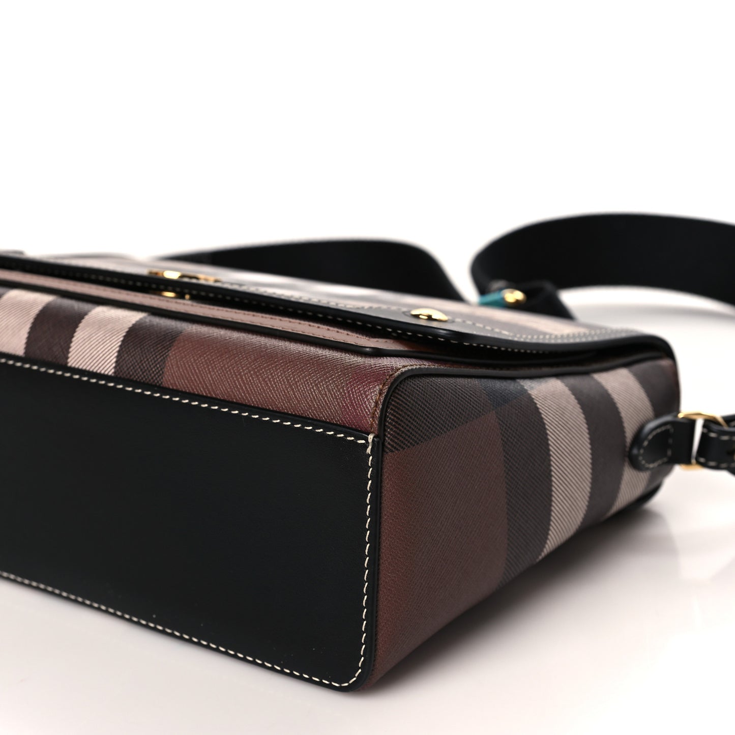 Calfskin Giant Check E-Canvas Note Crossbody Bag Dark Birch Brown
