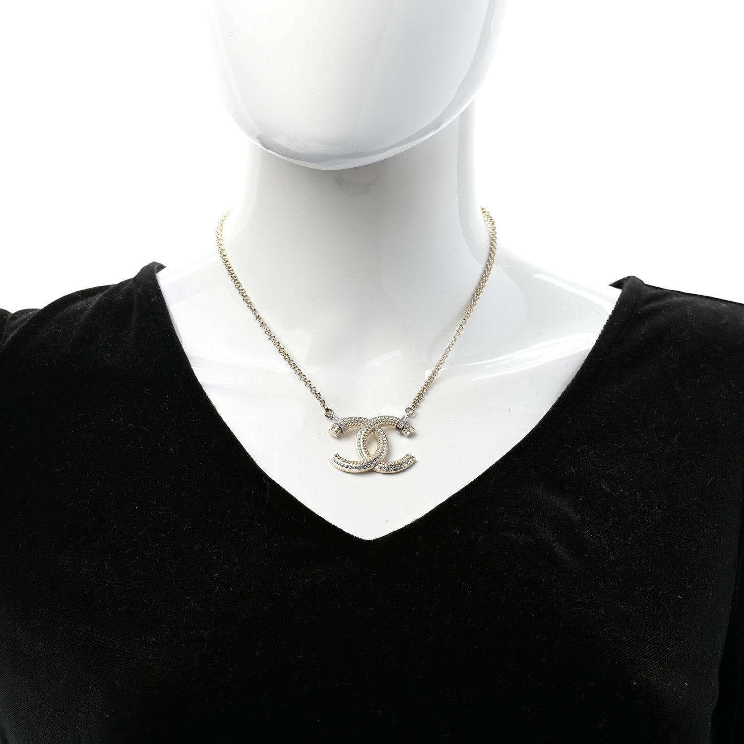 Chanel Crystal CC Pendant Necklace Gold 2 of 7