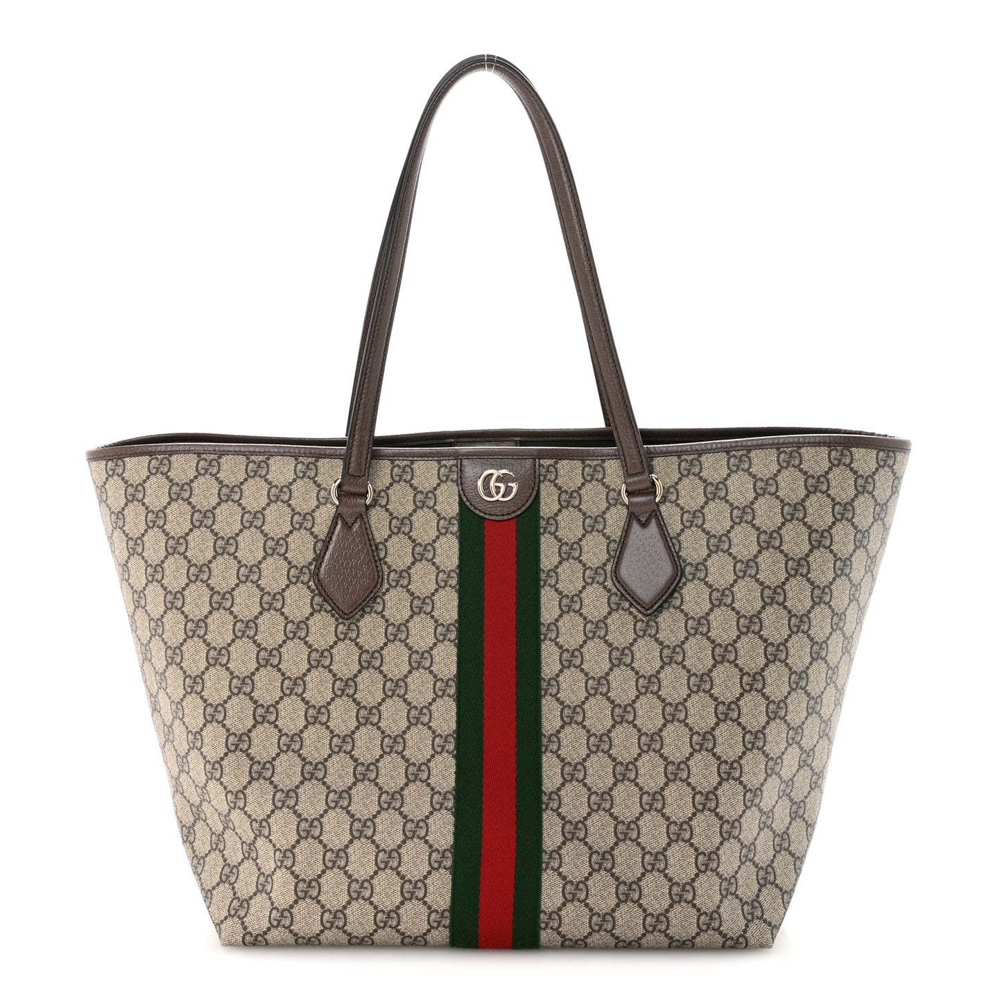 GG Supreme Monogram Calfskin Web Large Ophidia Tote Beige Dark Brown