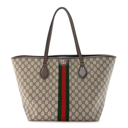 Gucci GG Supreme Monogram Calfskin Web Large Ophidia Tote Beige Dark Brown 1 of 10
