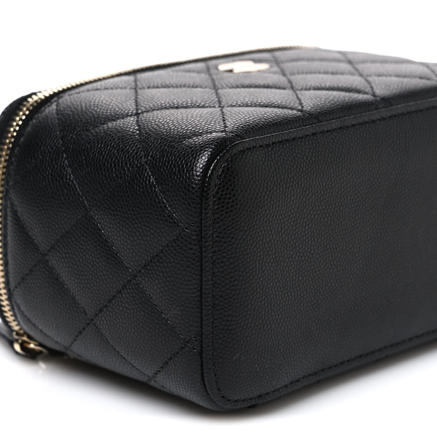Caviar Quilted Small Vanity Case With Chain Black