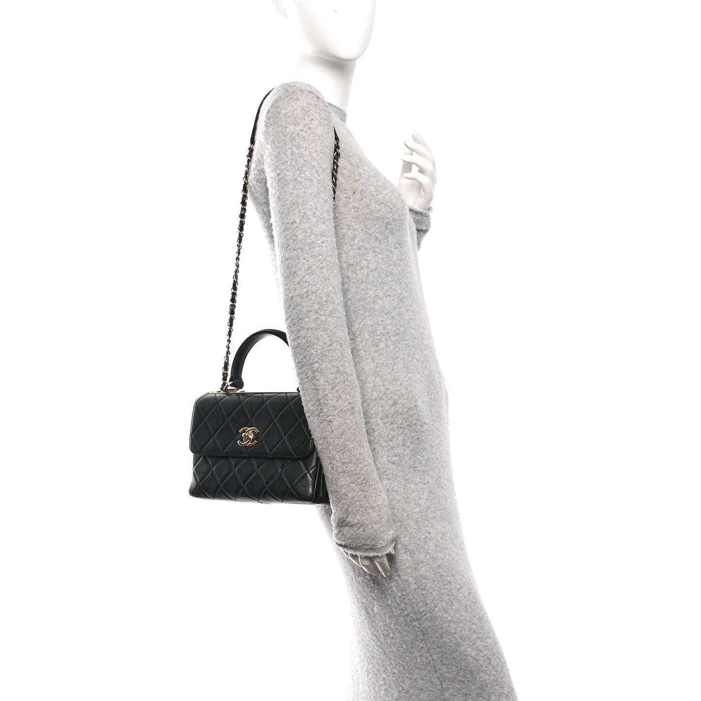 Lambskin Quilted Small Trendy CC Dual Handle Flap Bag Black