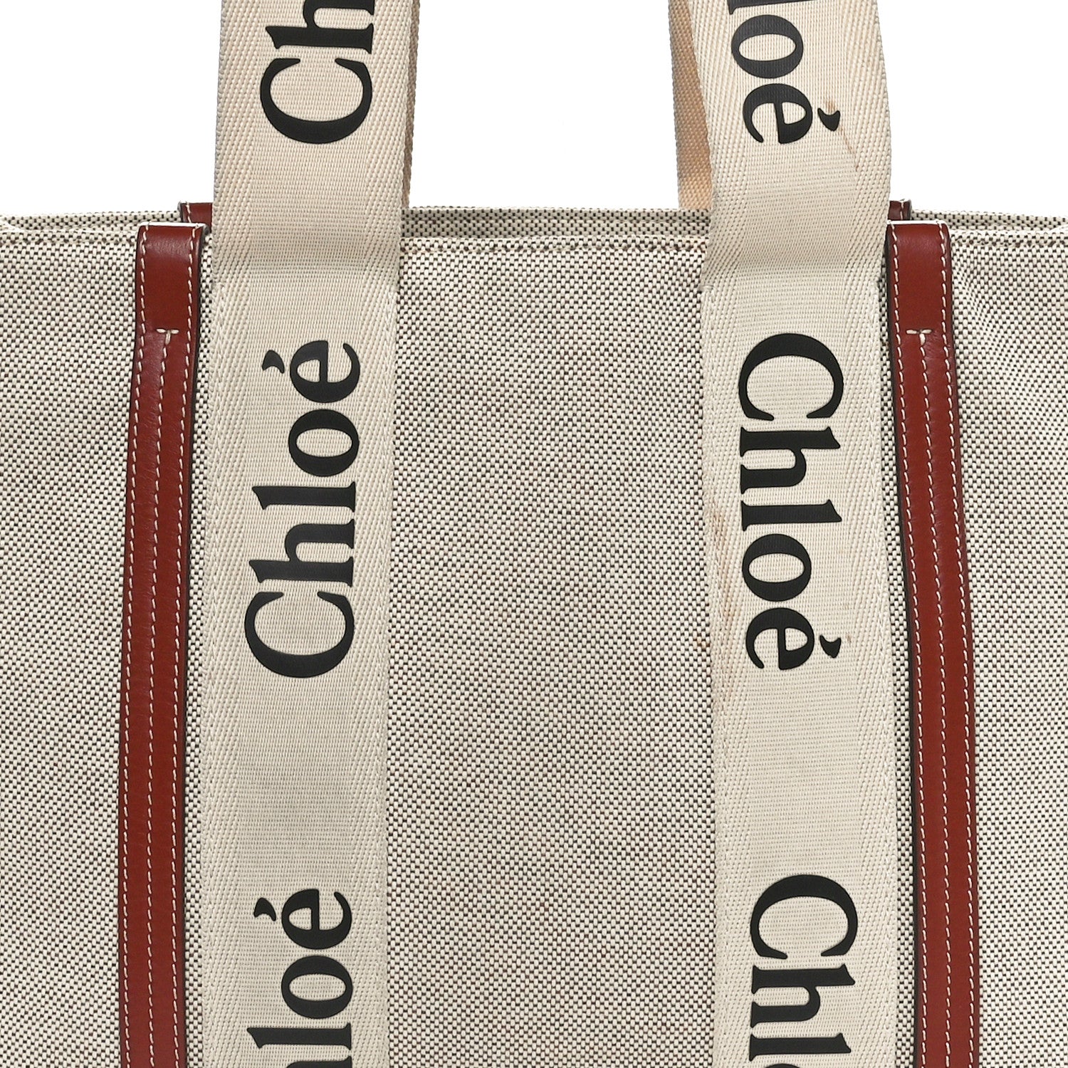Chloe Linen Calfskin Medium Woody Ribbon Tote White Brown 7 of 9