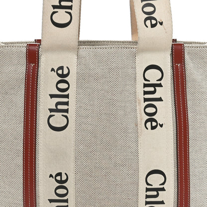 Chloe Linen Calfskin Medium Woody Ribbon Tote White Brown 7 of 9