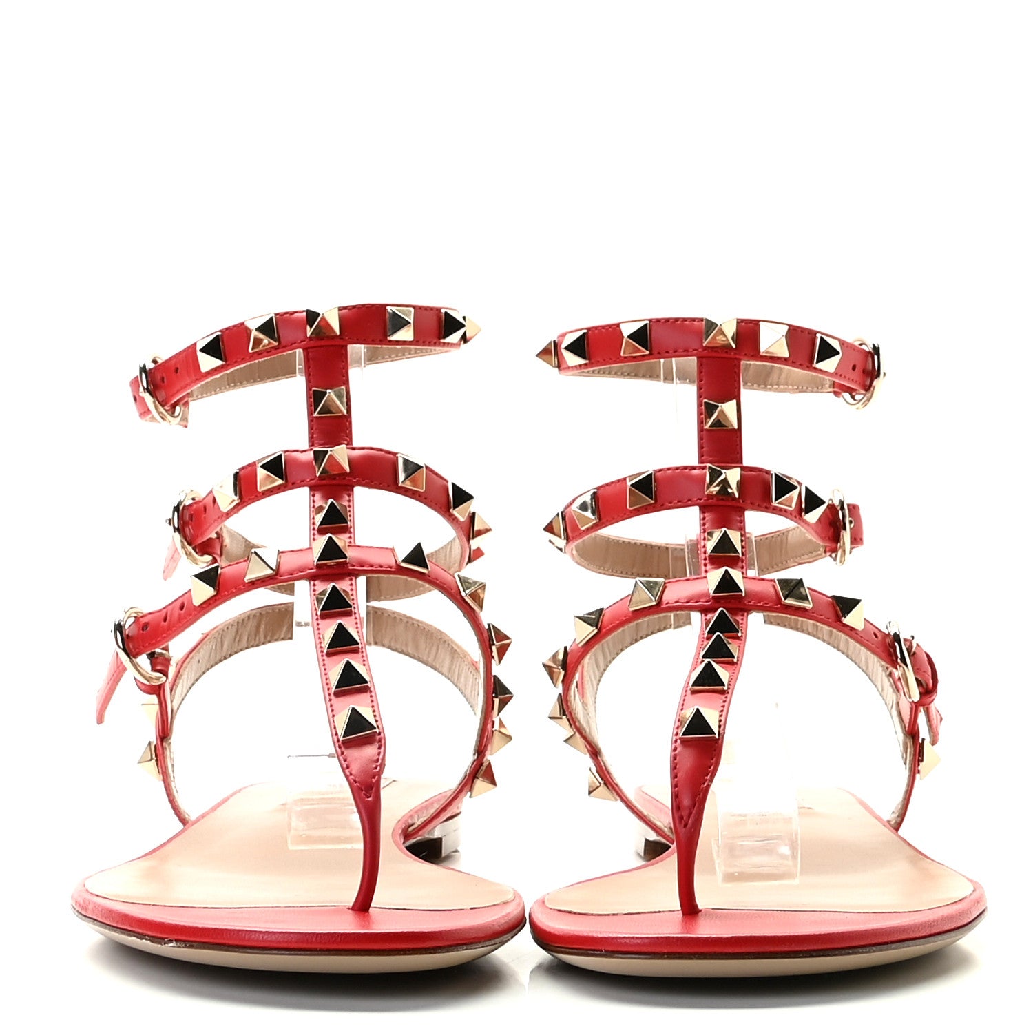 Valentino Garavani Calfskin Nappa Rockstud Ankle Wrap Flat Thong Sandals 38.5 Rouge Pur 4 of 12