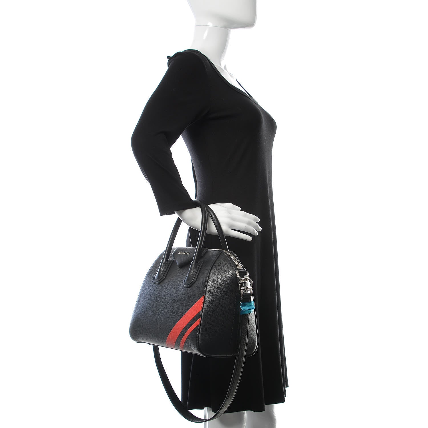 Givenchy Sugar Goatskin Striped Small Antigona Black Red 3 of 11
