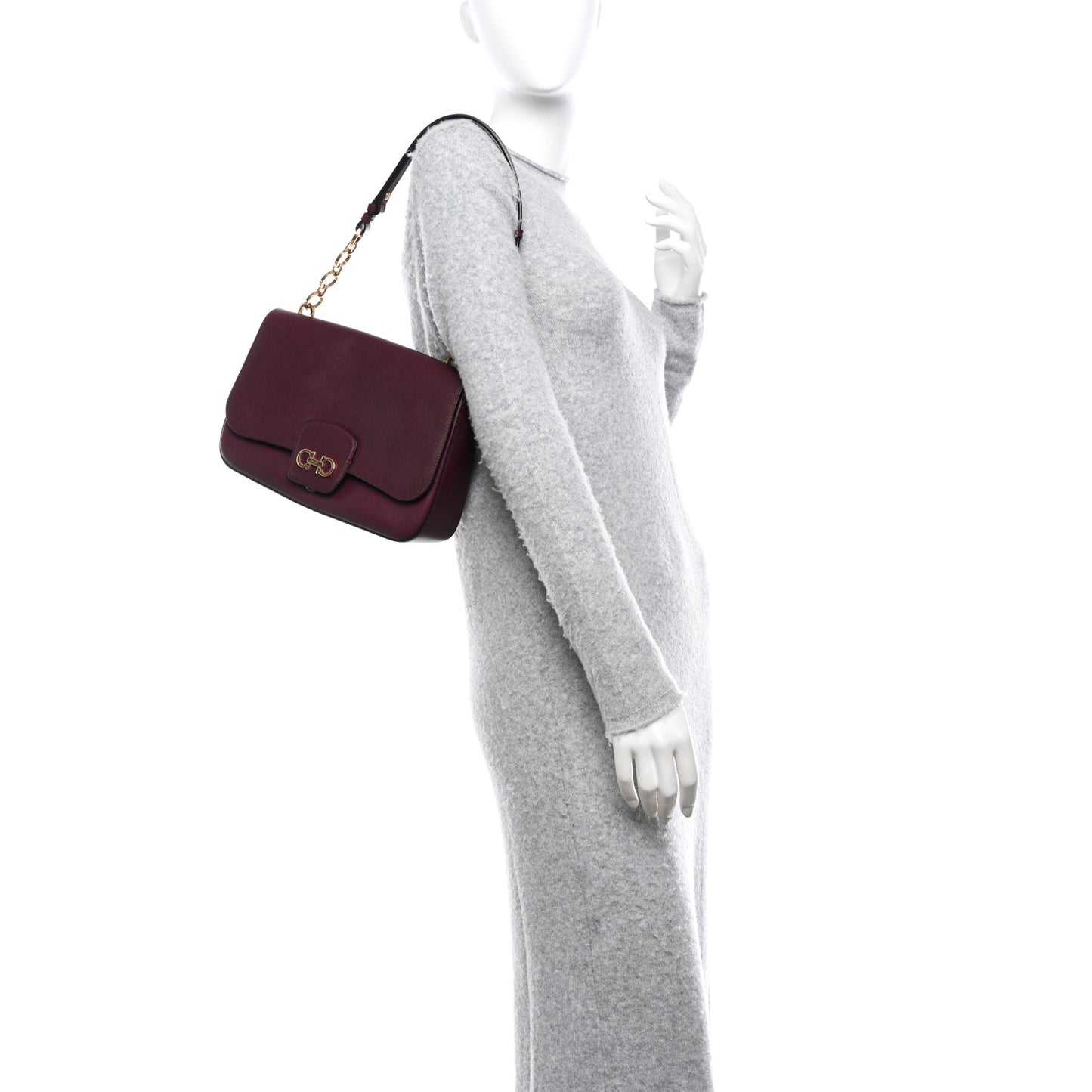 Hammered Calfskin Gancini Bree Flap Barolo