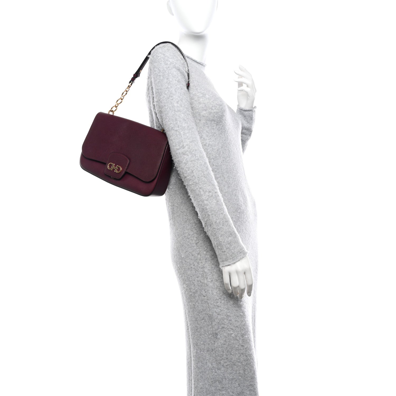 Salvatore Ferragamo Hammered Calfskin Gancini Bree Flap Barolo 2 of 13