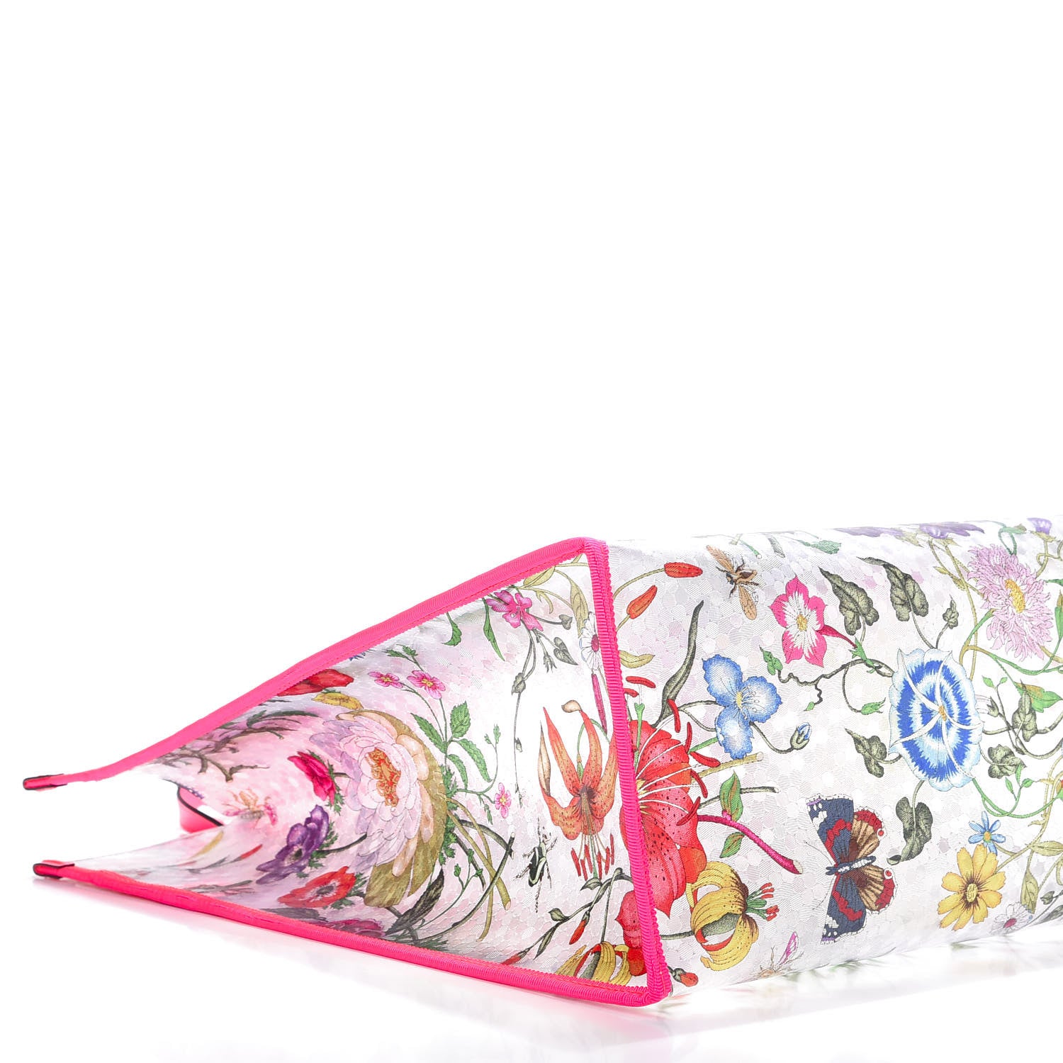 Gucci Calfskin Textured Vinyl Print Flora Tote Fluorescent Fuchsia 9 of 12