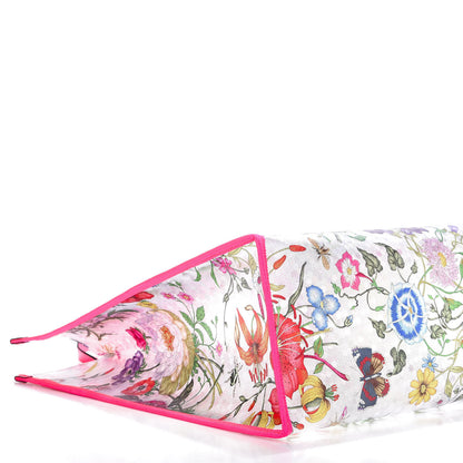 Gucci Calfskin Textured Vinyl Print Flora Tote Fluorescent Fuchsia 9 of 12