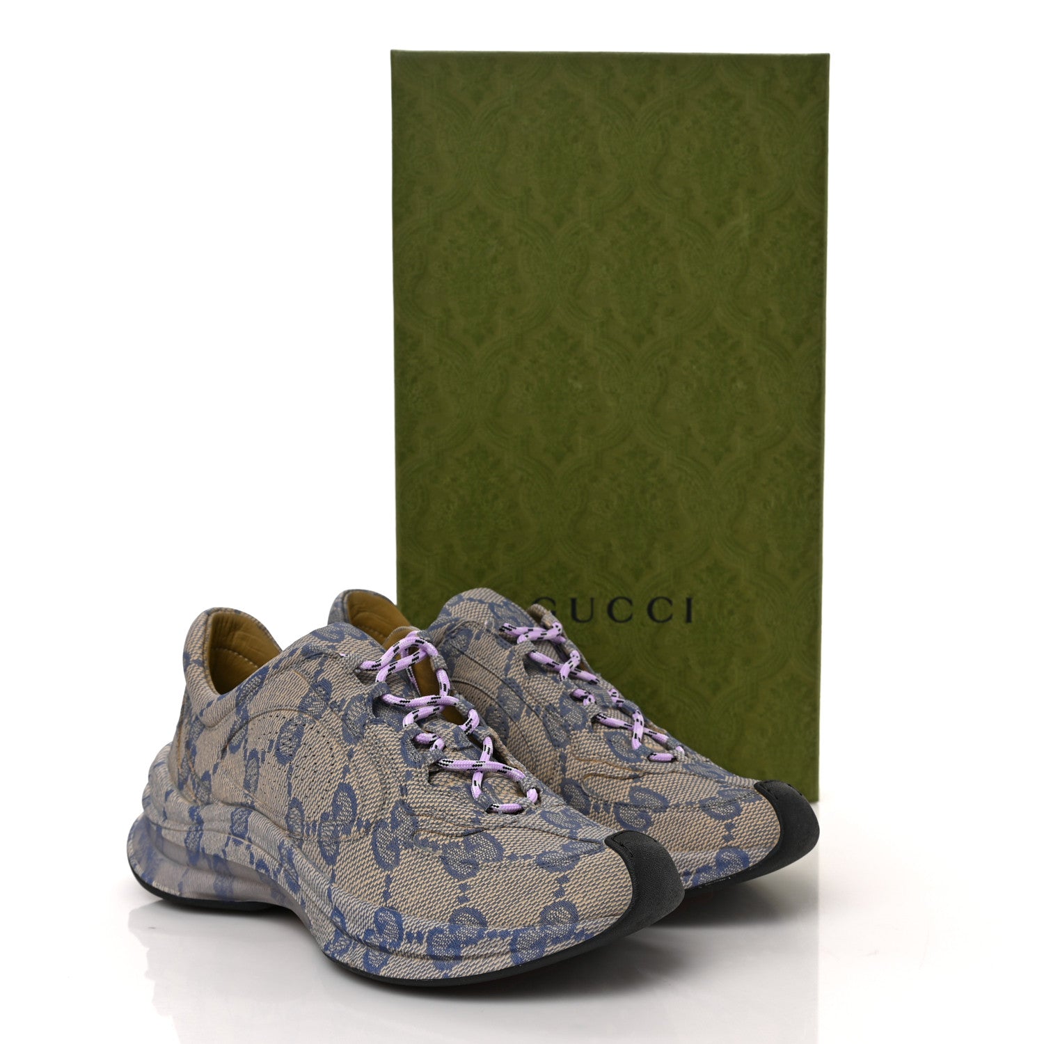 Gucci Ultralight Plume Calfskin Monogram Printed Womens Gucci Run Sneakers 37 Beige Blue 9 of 9