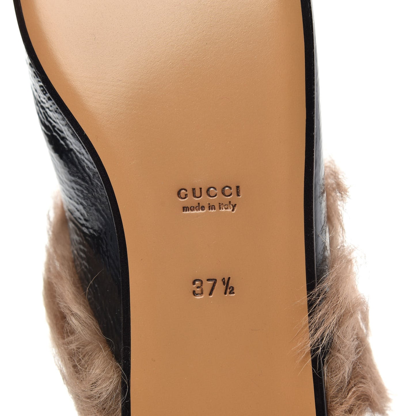 Patent Fur Womens Princetown Slippers 37.5 Black
