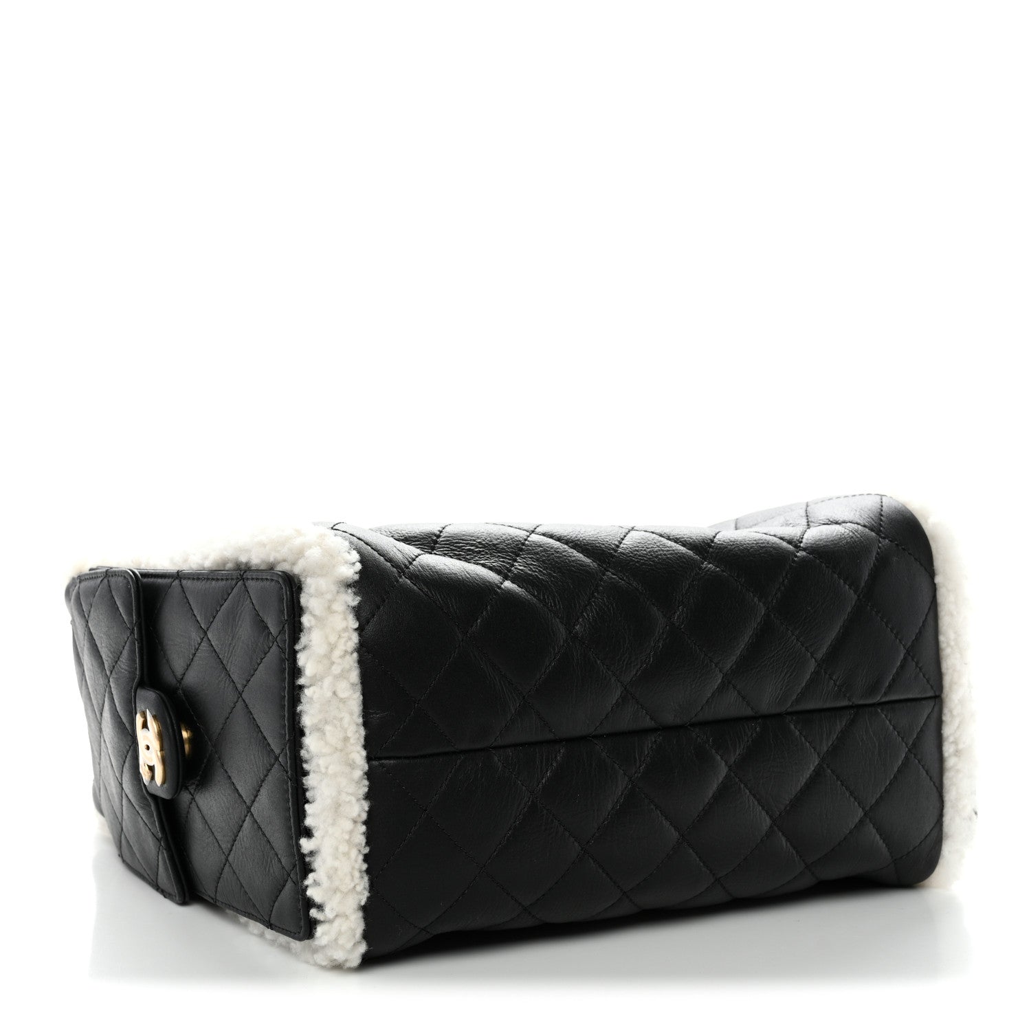 Chanel Crumpled Sheepskin Shearling Quilted Small Chanel 25 Handbag Black White 4 of 11