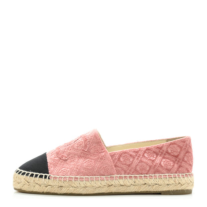 Chanel Velvet Grosgrain Quilted Camellia CC Espadrilles 37 Pink Black 1 of 10