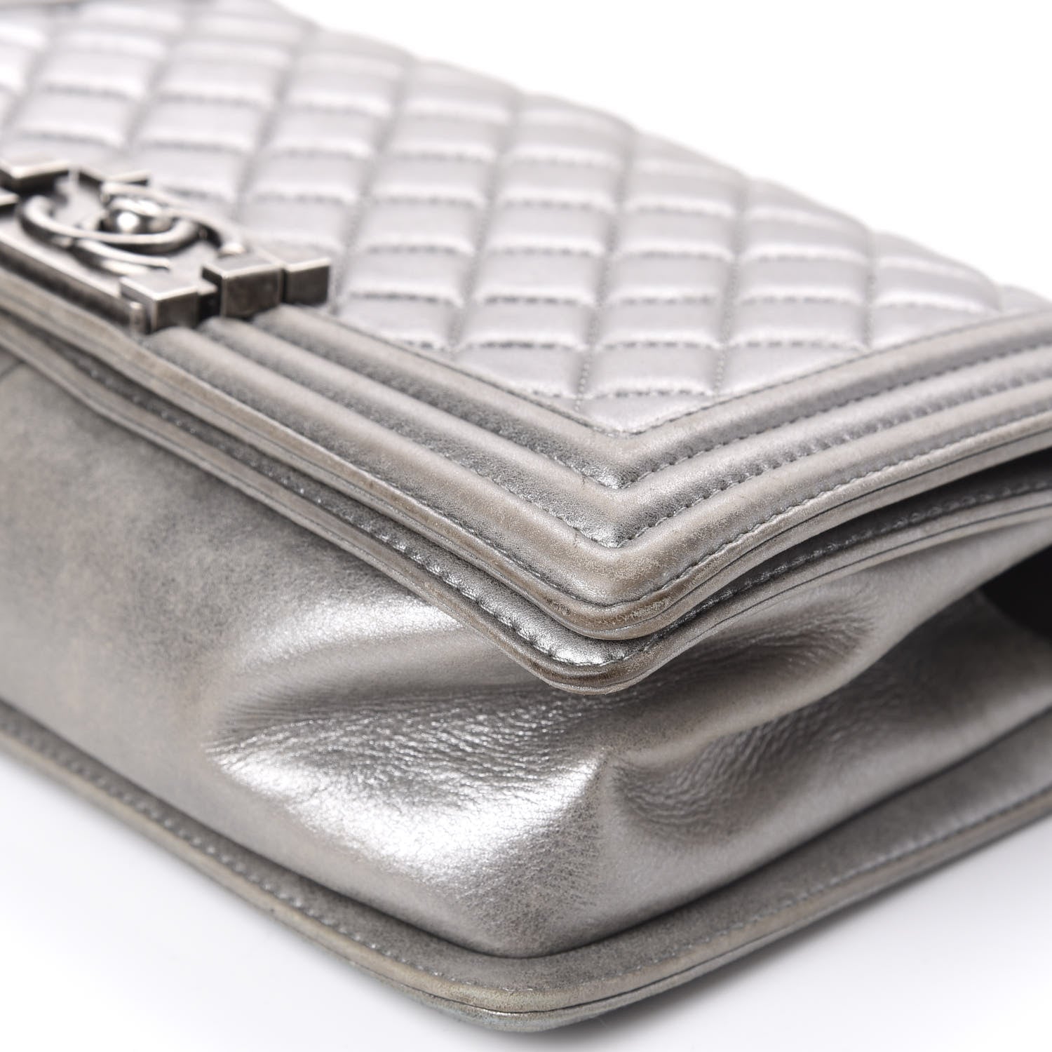 Chanel Metallic Lambskin Quilted Medium Boy Flap Silver 8 of 13