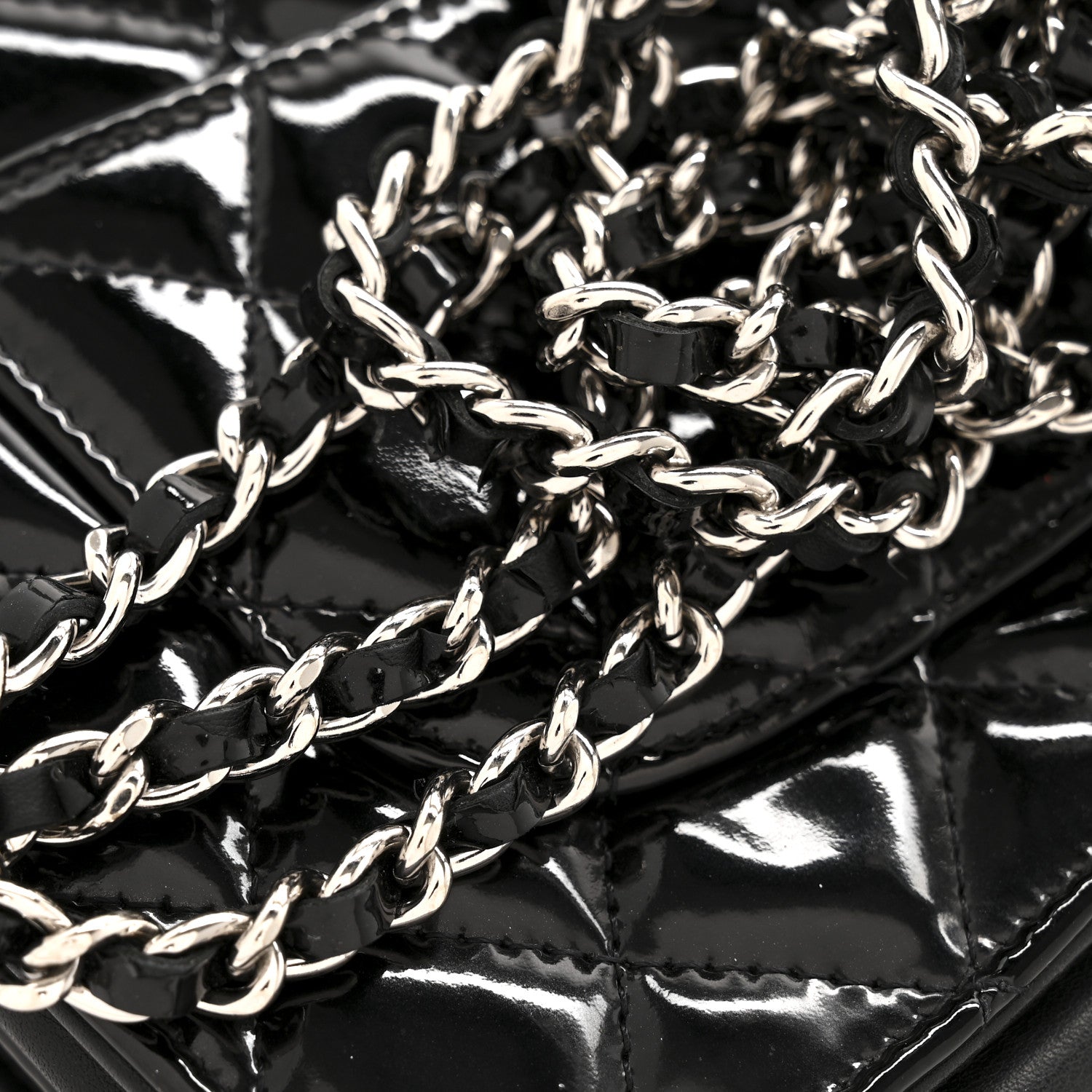 Chanel Patent Quilted Wallet On Chain WOC Black 13 of 13