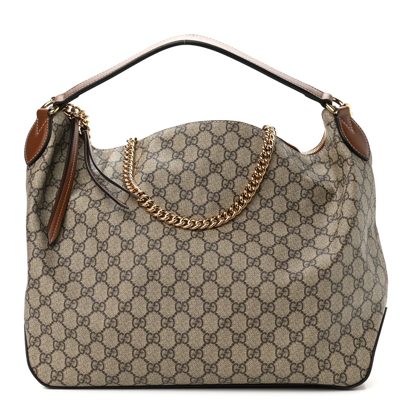GG Supreme Monogram Large Linea A Hobo Light Brown