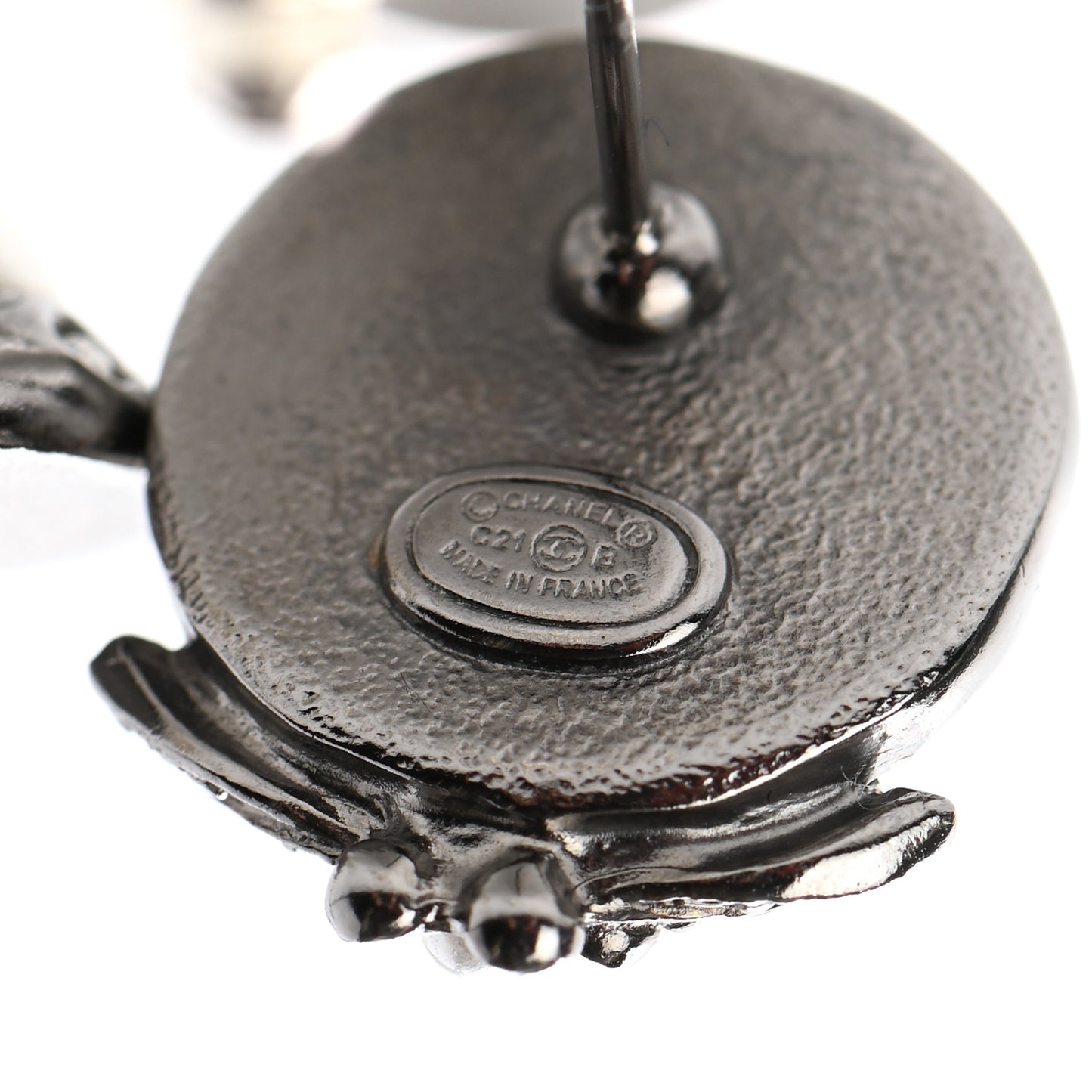 Pearl Crystal CC Round Earrings Silver