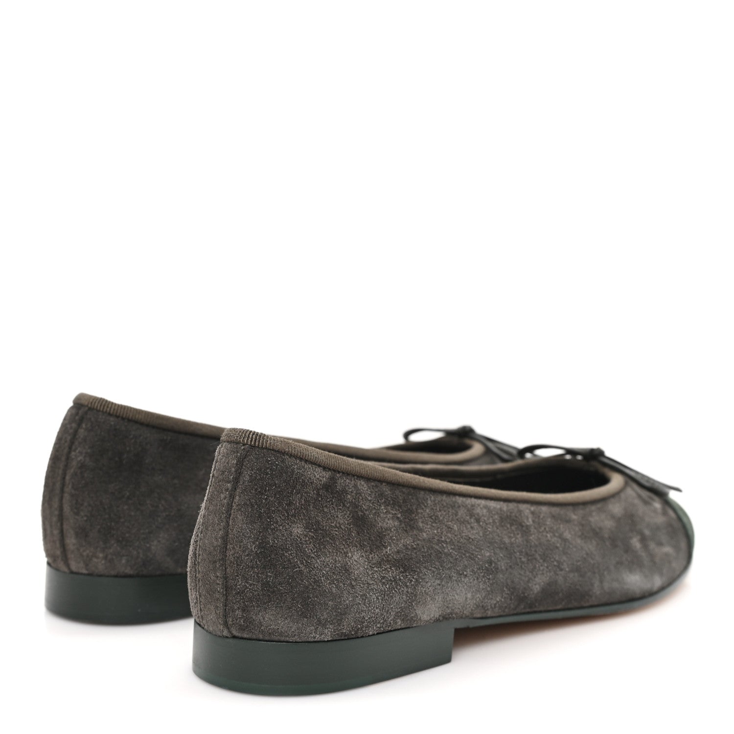 Chanel Suede Calfskin Cap Toe CC Ballerina Flats 38.5 Dark Khaki Dark Green 5 of 9