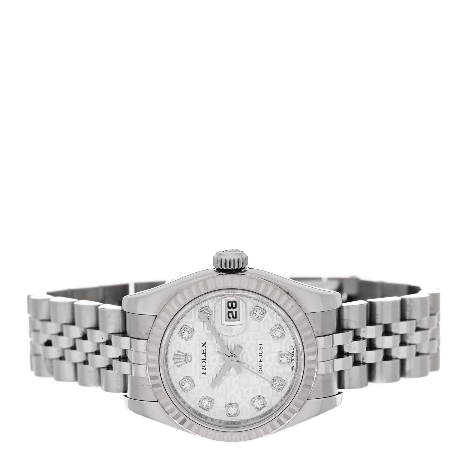 Rolex Stainless Steel 18K White Gold Diamond 26mm Oyster Perpetual Datejust Watch Silver Jubilee 179174 2 of 5