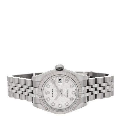 Rolex Stainless Steel 18K White Gold Diamond 26mm Oyster Perpetual Datejust Watch Silver Jubilee 179174 2 of 5