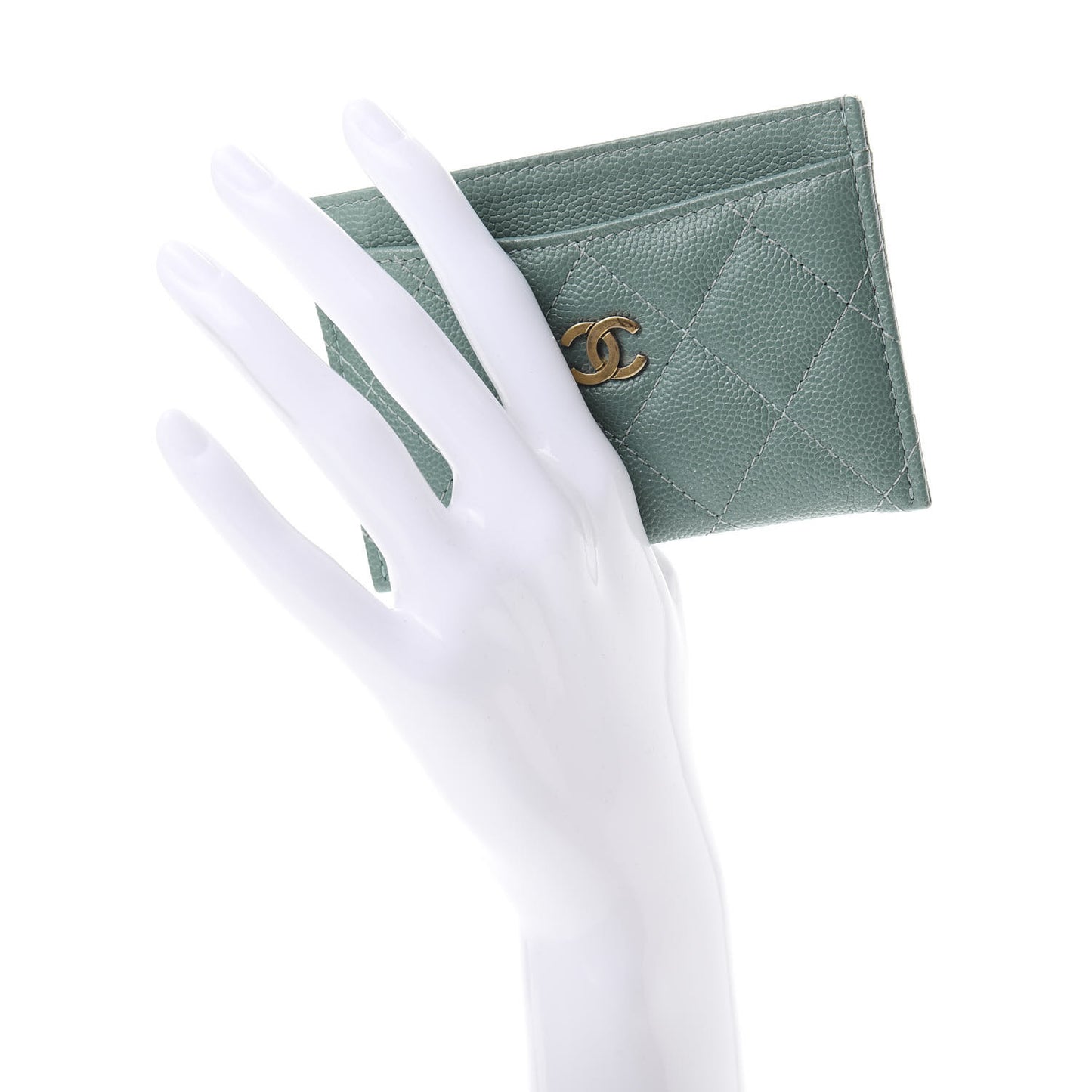 Iridescent Caviar Quilted Card Holder Light Blue