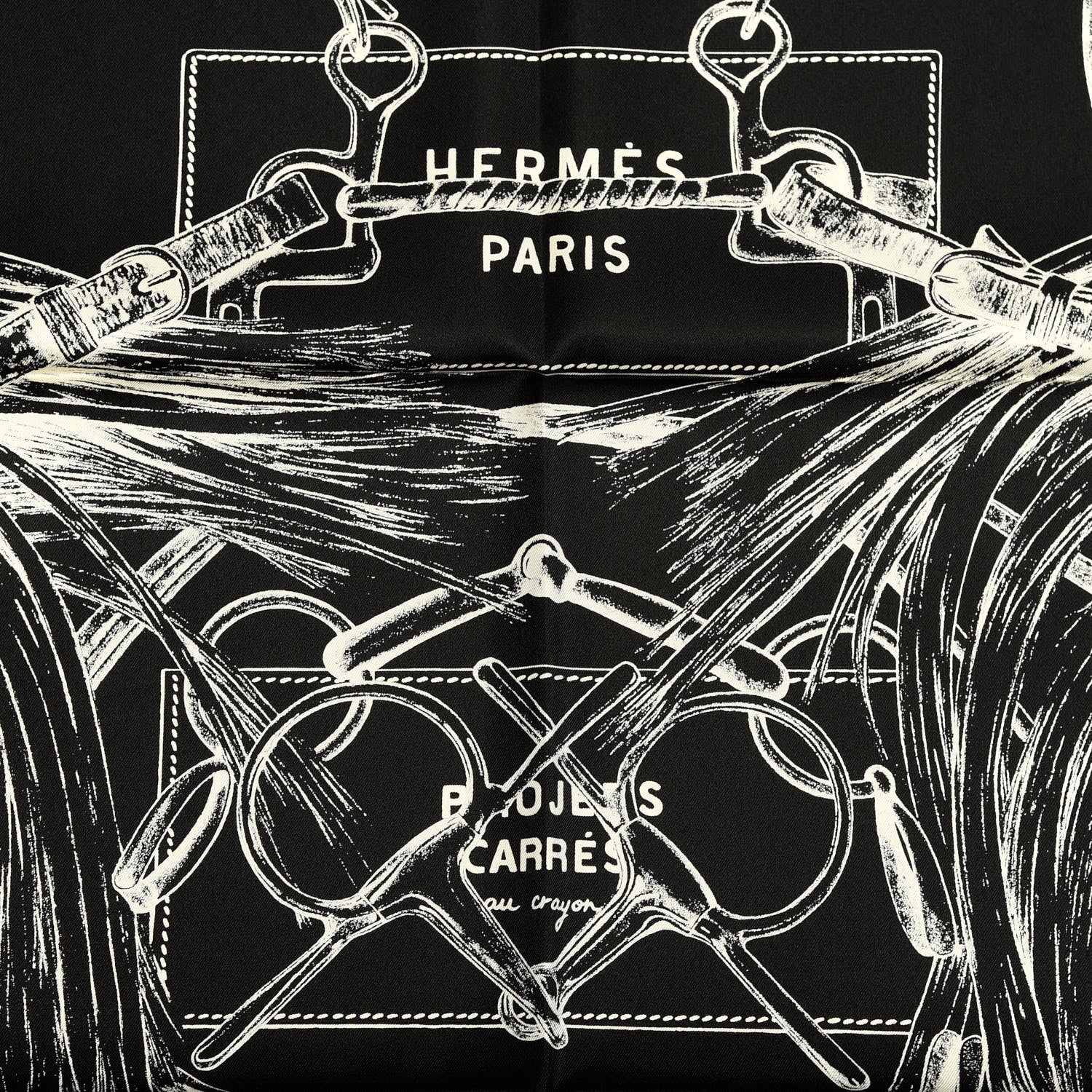 Hermes Silk Projets Carres Scarf 90 Black White 2 of 3