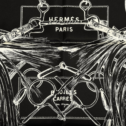 Hermes Silk Projets Carres Scarf 90 Black White 2 of 3