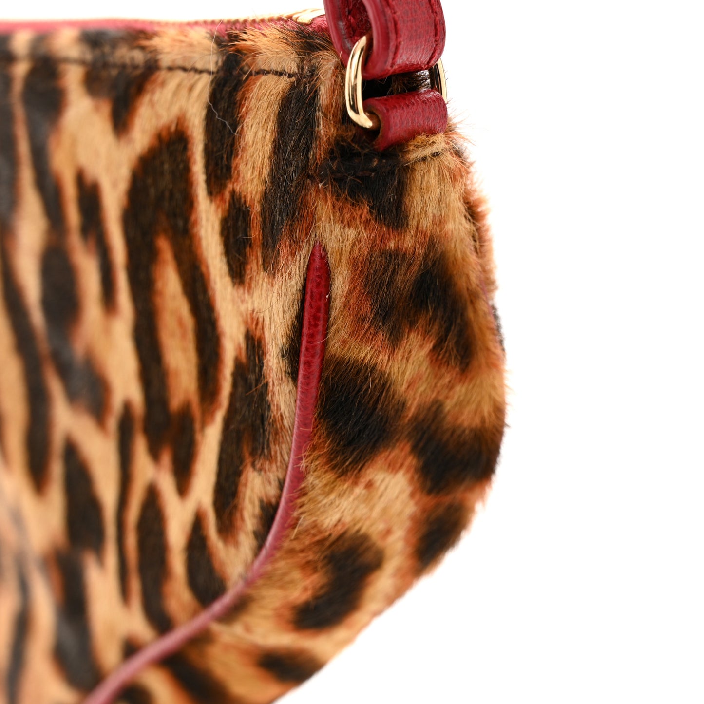 CHRISTIAN DIOR Pony Hair Leopard Mini Saddle Bag Red