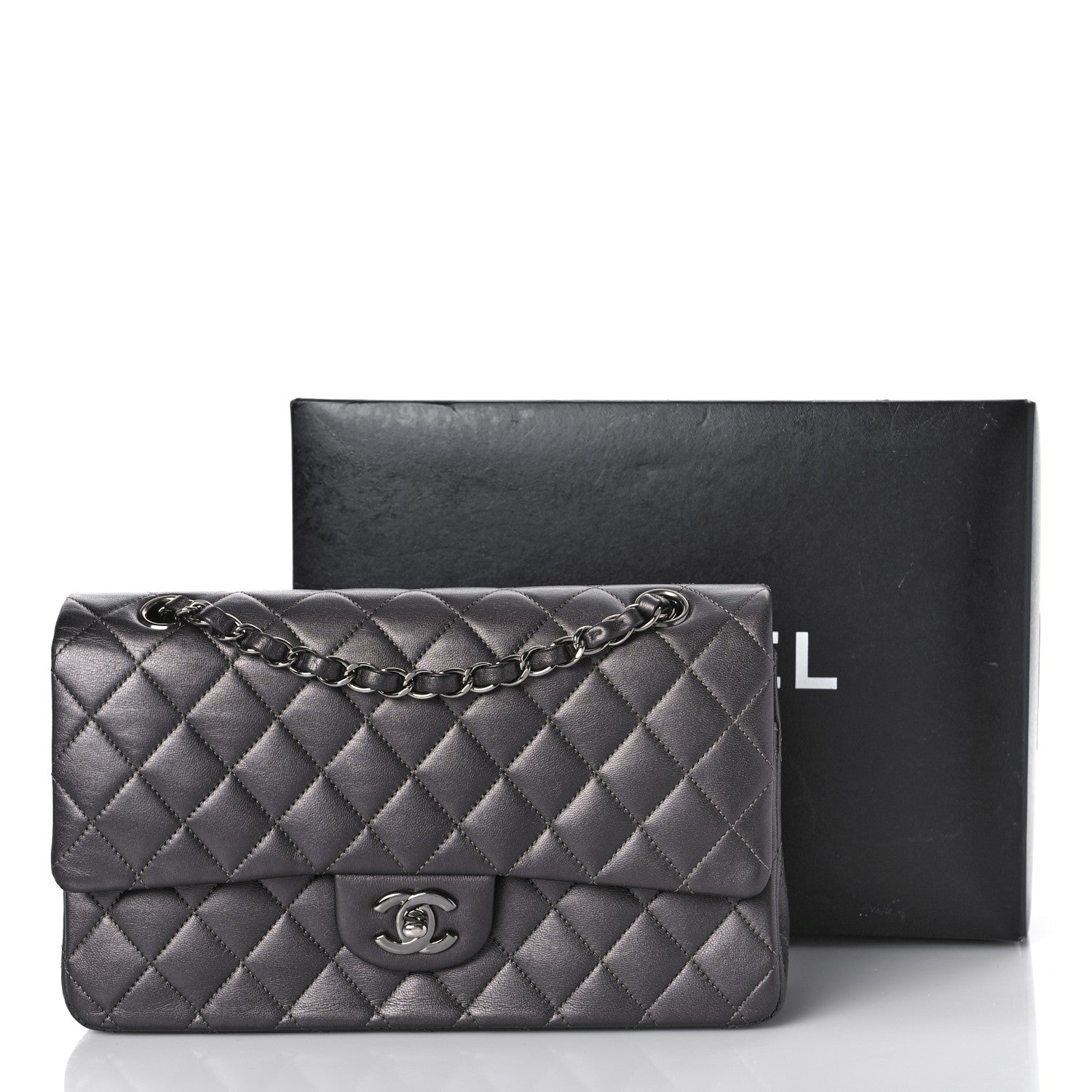 Chanel Metallic Lambskin Quilted Medium Double Flap Pewter 13 of 13