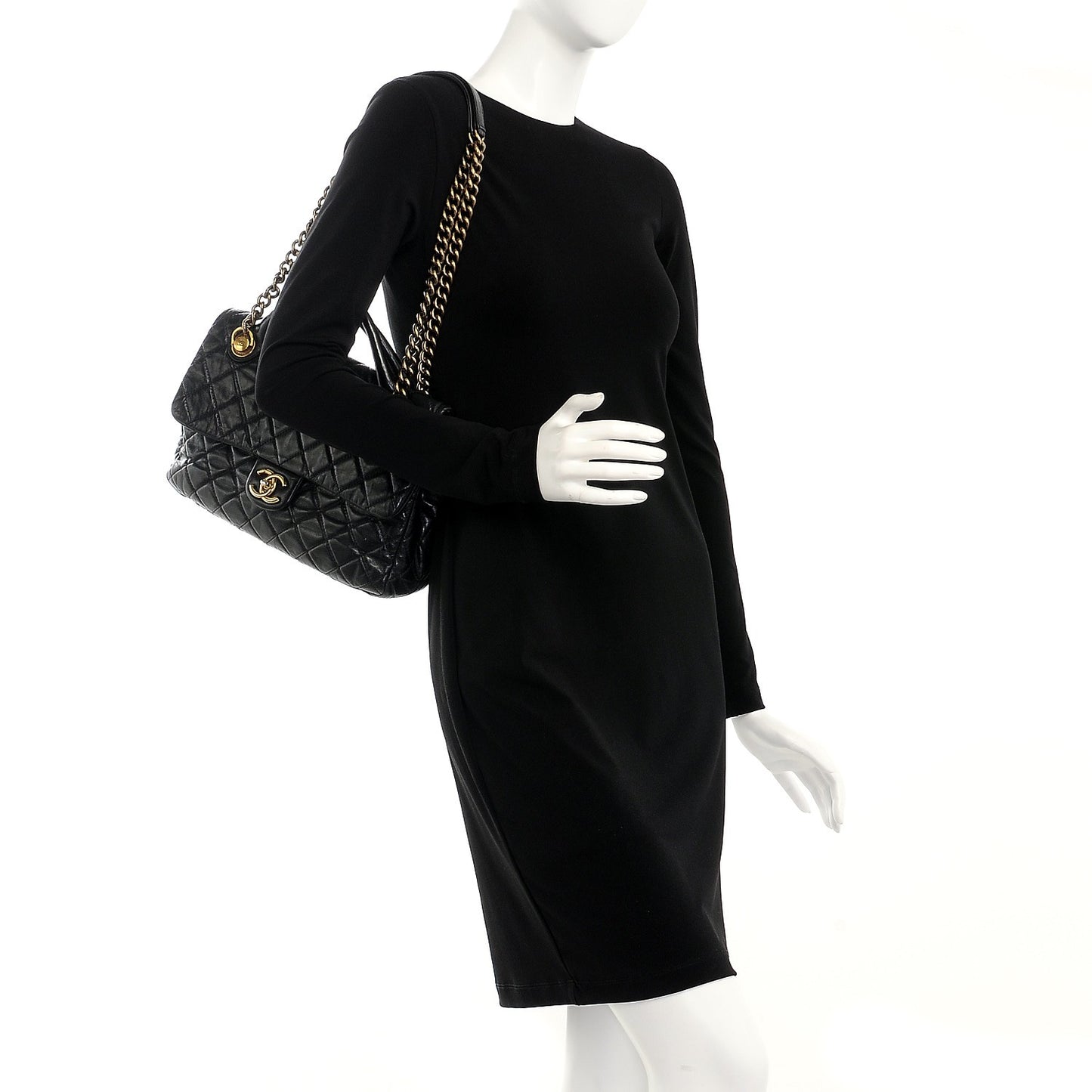 Glazed Calfskin Castle Rock Medium Flap Black