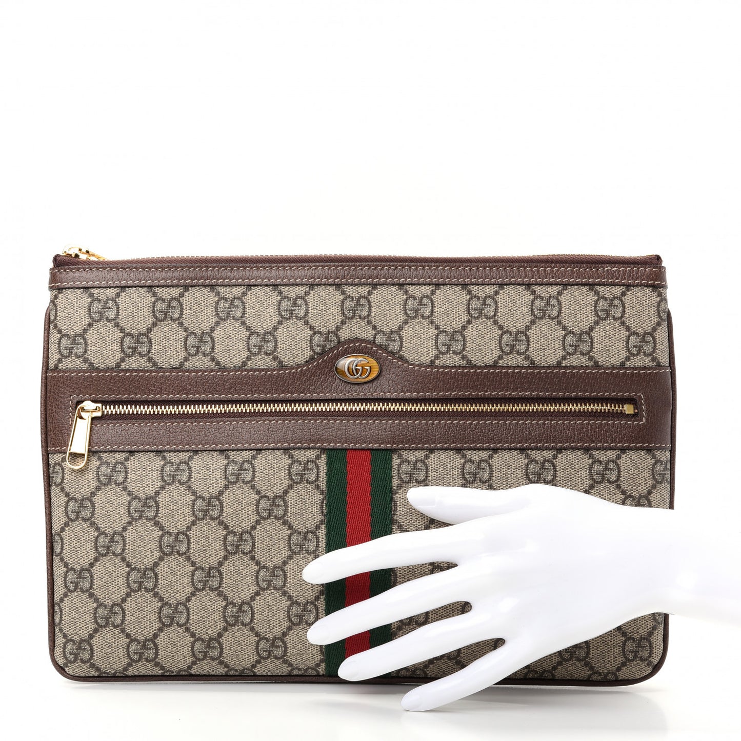 GG Supreme Monogram Large Ophidia Pouch Clutch Brown