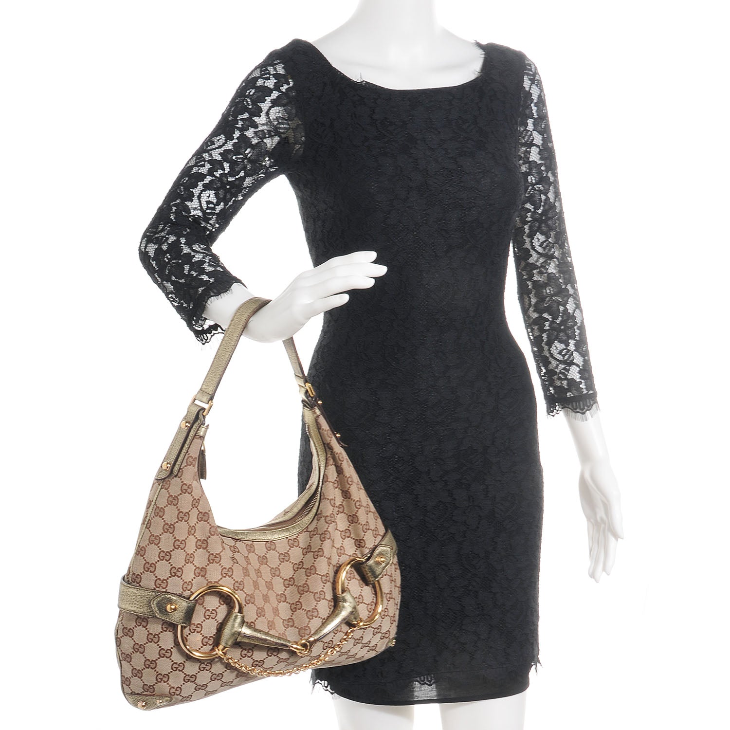 Gucci Monogram Large Horsebit Chain Hobo Metallic 2 of 8