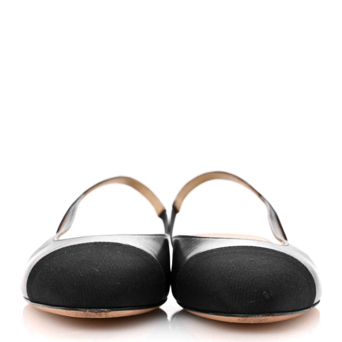 Goatskin Grosgrain Cap Toe CC Slingback Sandals 38.5 Black