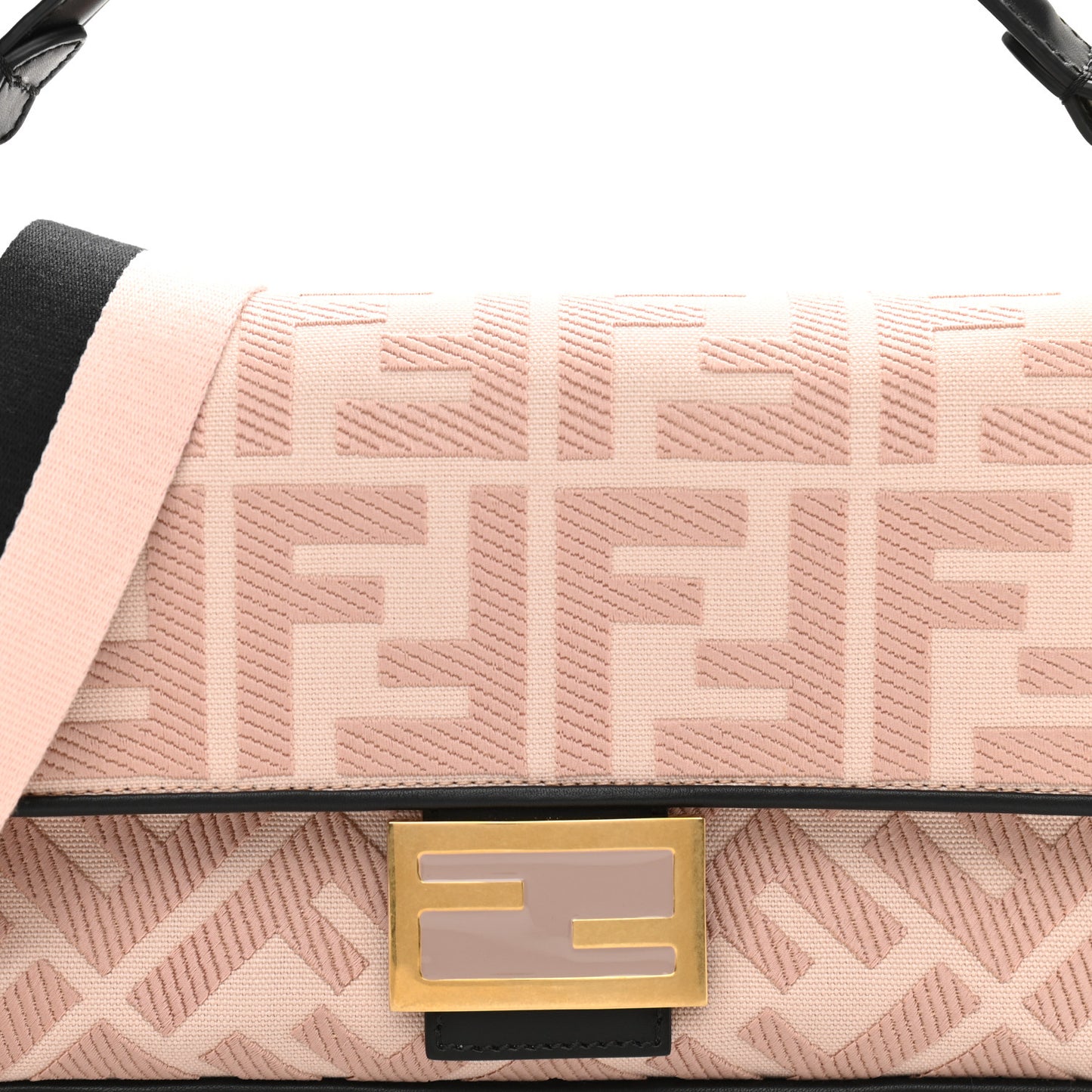 Canvas Vitello King FF Embroidered Baguette Rosa Quarzo Black