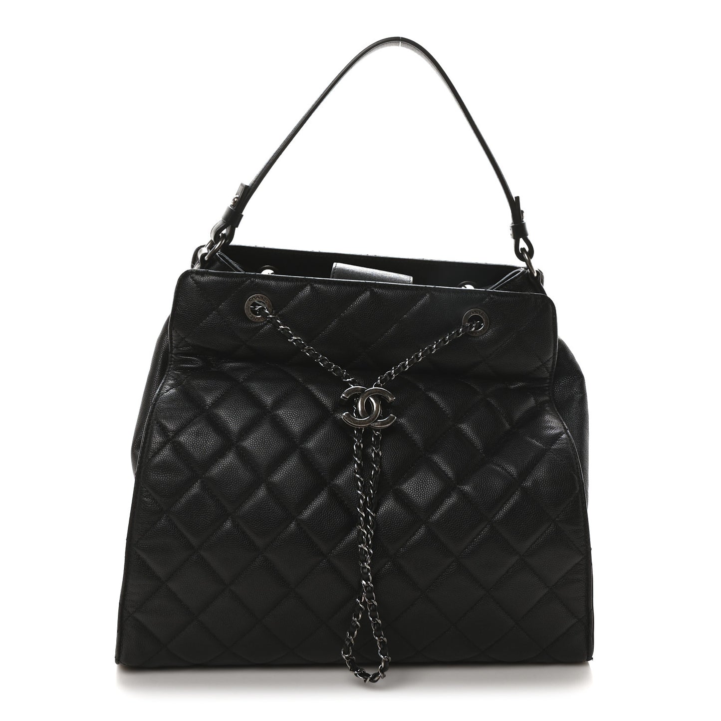 Caviar Quilted Large CC Bucket Bag Black