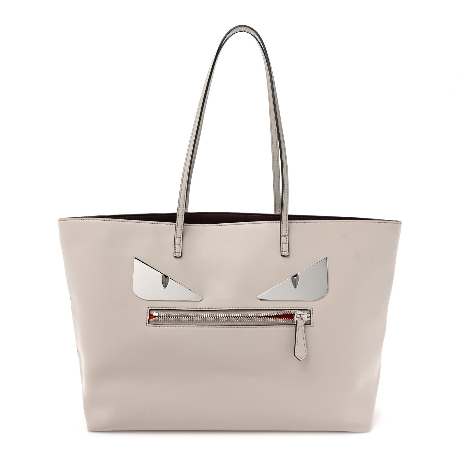 Fendi Vitello Liberty Lucido Metal Monster Eyes Medium Roll Tote Grey 1 of 16