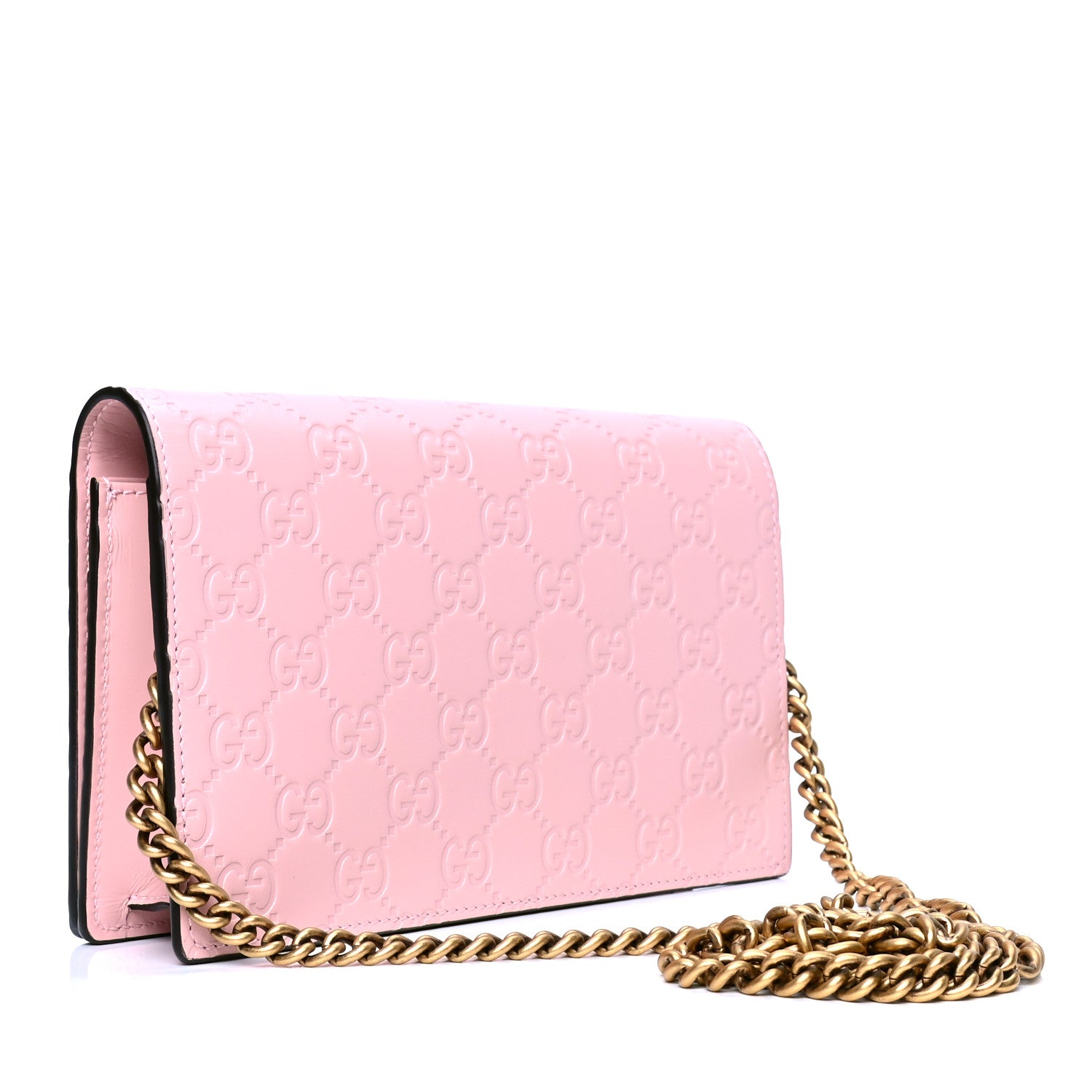 Gucci Guccissima Signature Crystal Cat Chain Wallet Light Candy Pink 2 of 4